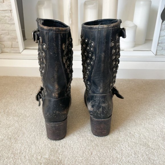 Frye Black Studded Combat Boots - Picture 3 of 6